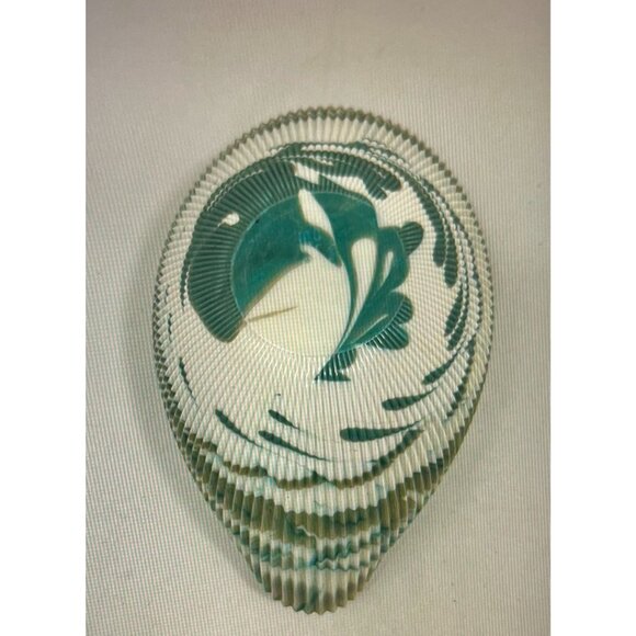 Handblown Murano Art Glass Shell Bowl With Turquoise & White Swirl Design - Picture 3 of 5